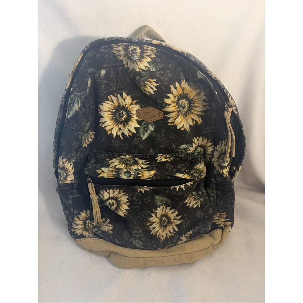 O'Neill Sunflower Canvas Boho Backpack Black Yellow Farm Fall Ranch Western Mom
